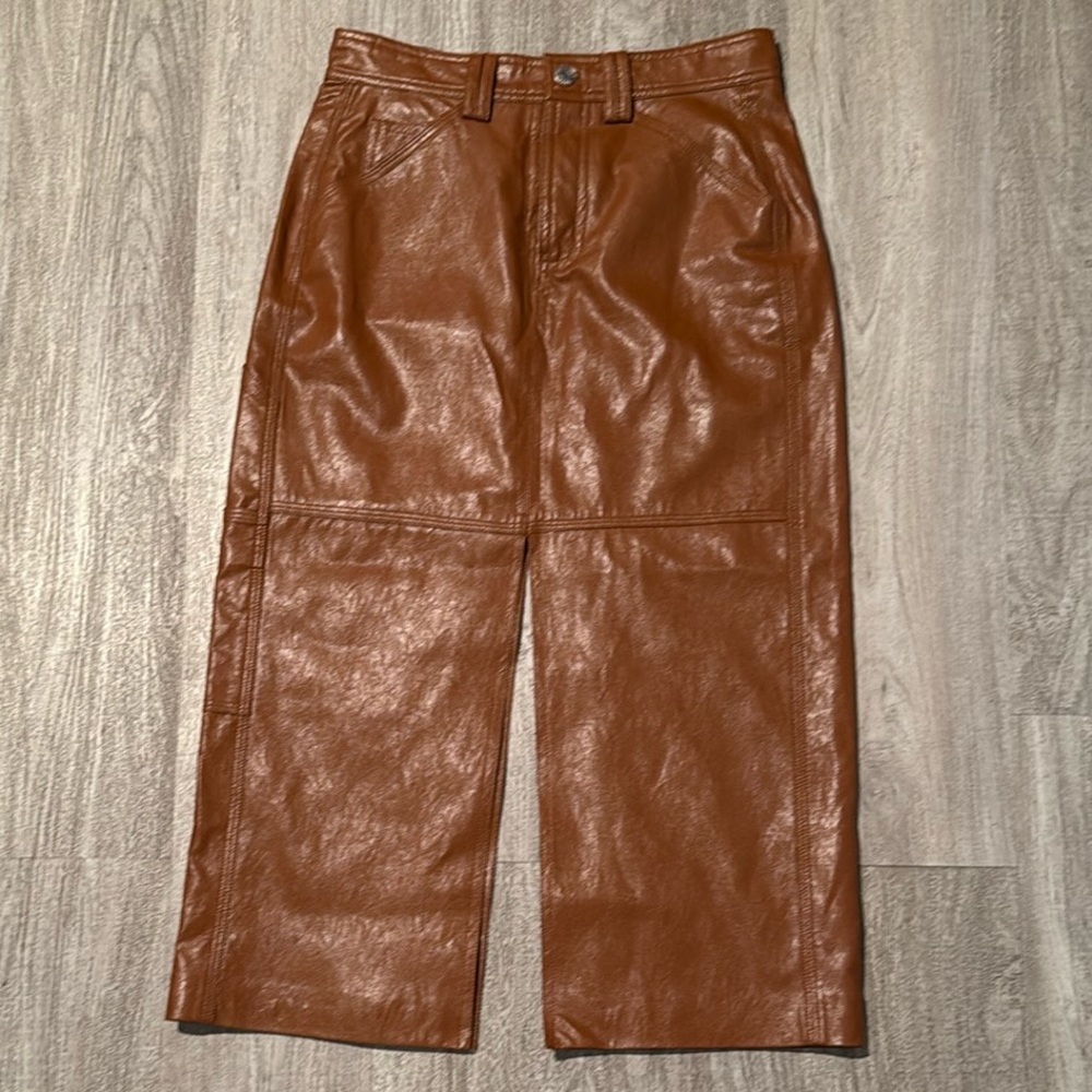 A.L.C. Brown Vegan Leather Midi Skirt - Picture 2 of 16